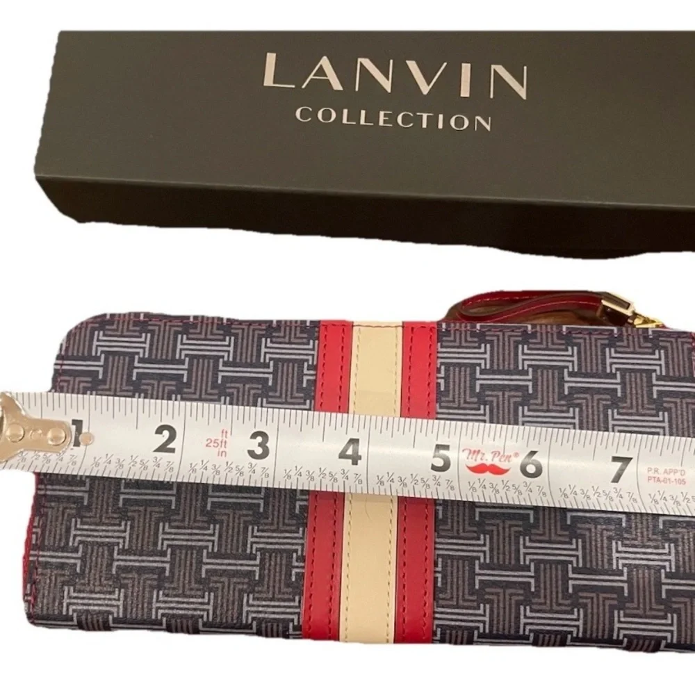Lanvin collection red and navy Patterned initial logo zip around long Wallet